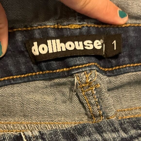 Dollhouse  Denim Distressed Overalls Jumper Size 1. - Picture 13 of 13